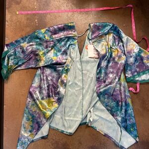 Vitty Pretty Mini Robe Deep Sea Watercolor Print Kimono Cover Up M‎